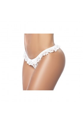 Culotte ouverte blanche avec froufrou en dentelle - MAL119WHT