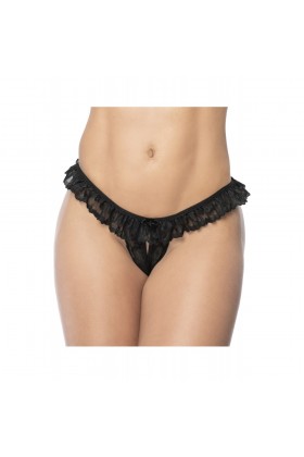 Culotte ouverte noire avec froufrou en dentelle - MAL119BLK