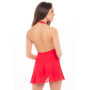 Nuisette rouge col échancré, dos nu et string assorti - REN51011-RED
