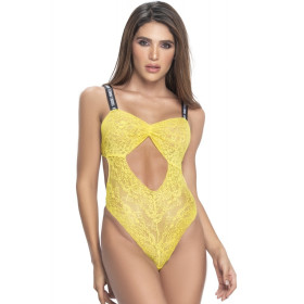 Body string en dentelle florale jaune et bretelles larges élastiques - MAL8693YLW Body string en dentelle florale jaune et bretelles larges élastiques - MAL8693YLW
