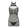Petite robe en résille noire, sans couture, avec dentelle sur la poitrine. String assorti - R27167551101