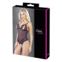 Body string en dentelle et résille noire avec perles à l'entrejambe - R2642425