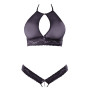 Soutien-gorge bandeau, en dentelle et résille noire et string ouvert - R2213648