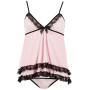 Nuisette doublée rose avec dentelle florale et string - R2740052