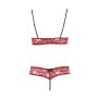 Soutien-gorge, bonnets ouverts, en dentelle rouge et string assorti - R2212447