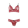 Soutien-gorge, bonnets ouverts, en dentelle rouge et string assorti - R2212447