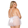 Body grande taille dentelle blanc avec tulle amovible - DG12918XWHT
