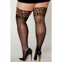 Bas noir grande taille avec jarretières leopard - DG0432XLEB
