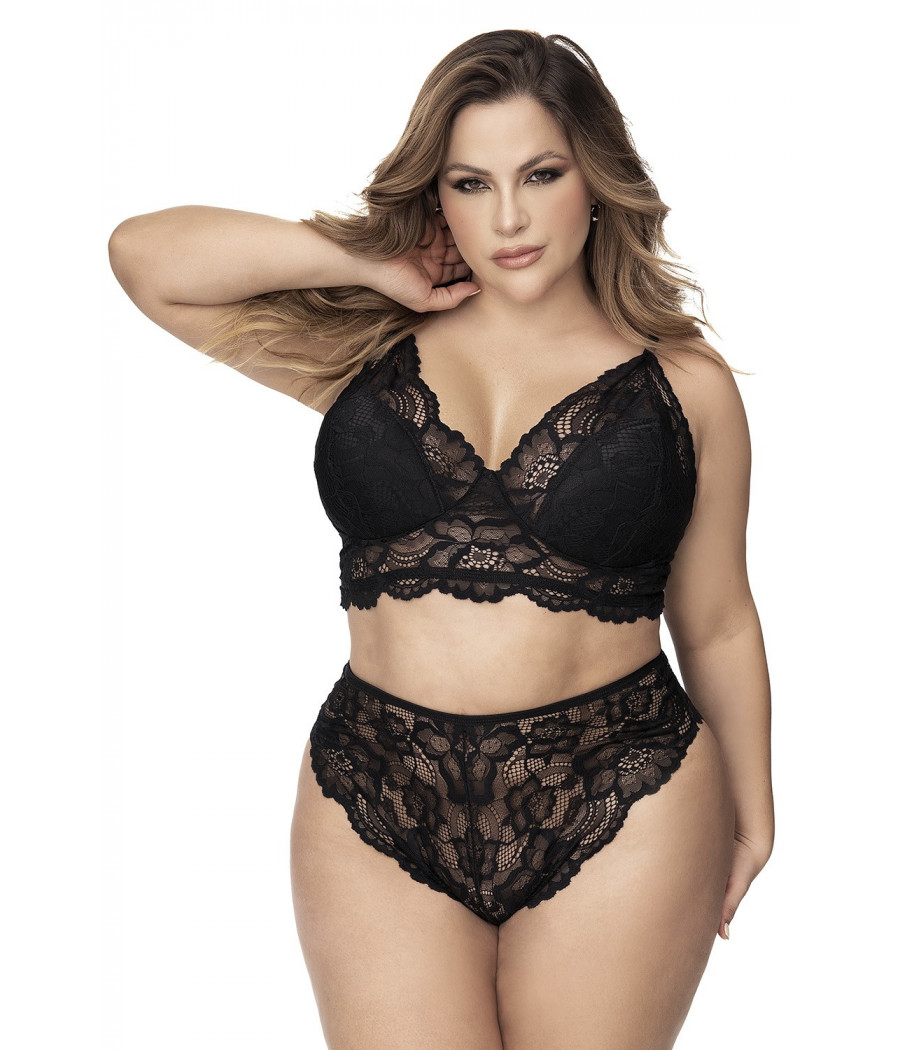 Lingerie grande taille, soutien-gorge et culotte en fibres recyclées - MAL8796XBLK