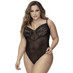 Body, grande taille, noir en dentelle et résille noire - MAL8795XBLK Body, grande taille, noir en dentelle et résille noire - MAL8795XBLK