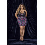 Nuisette résille et dentelle Noire, grande taille, imprimé fleur exotique - MAL7497XPRT