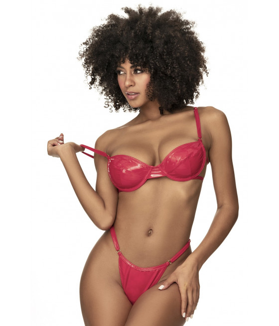 Ensemble lingerie sexy en vinyle rouge avec soutien-gorge et string - MAL2740RED