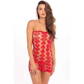 Robe motif cœur en résille rouge - REN7075-RED Robe motif cœur en résille rouge - REN7075-RED