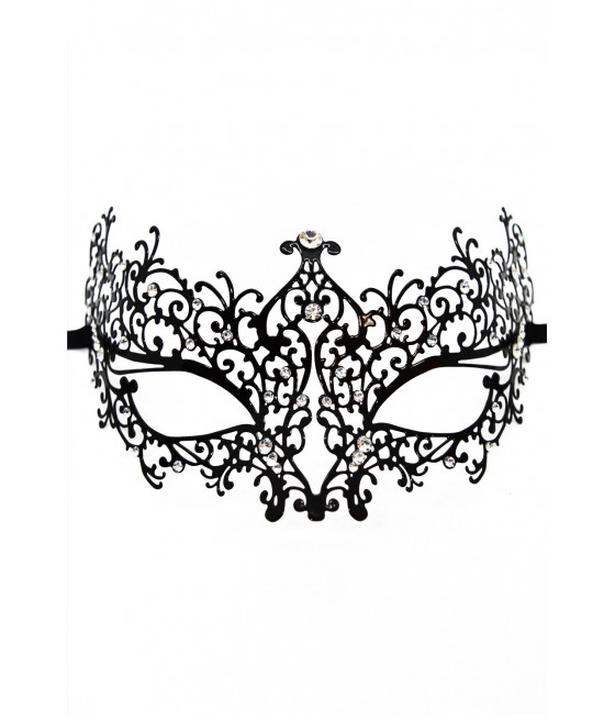 Masque vénitien Chiara rigide noir avec strass  - HMJ-016BK