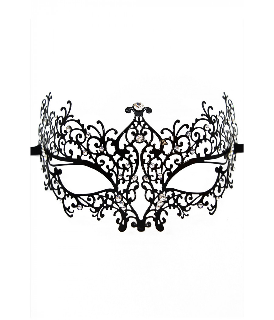 Masque vénitien Chiara rigide noir avec strass  - HMJ-016BK