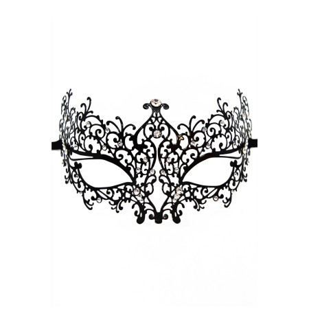 Masque vénitien Chiara rigide noir avec strass  - HMJ-016BK