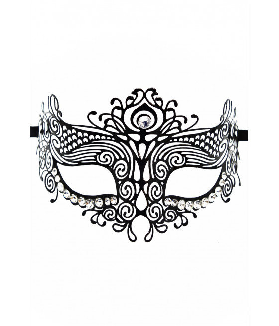 Masque vénitien Ornella rigide noir avec strass  - HMJ-031BK