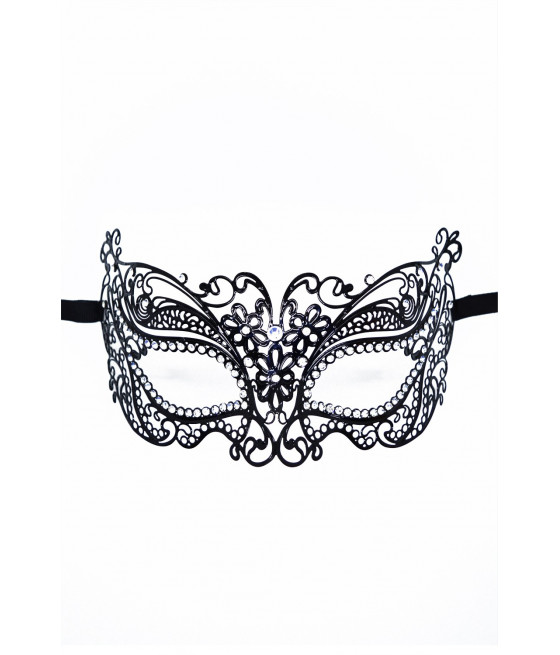 Masque vénitien Alba rigide noir avec strass  - HMJ-039BK
