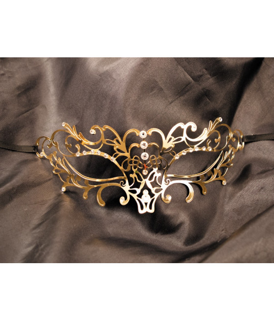 Masque vénitien Elena rigide doré avec strass - HMJ-003B