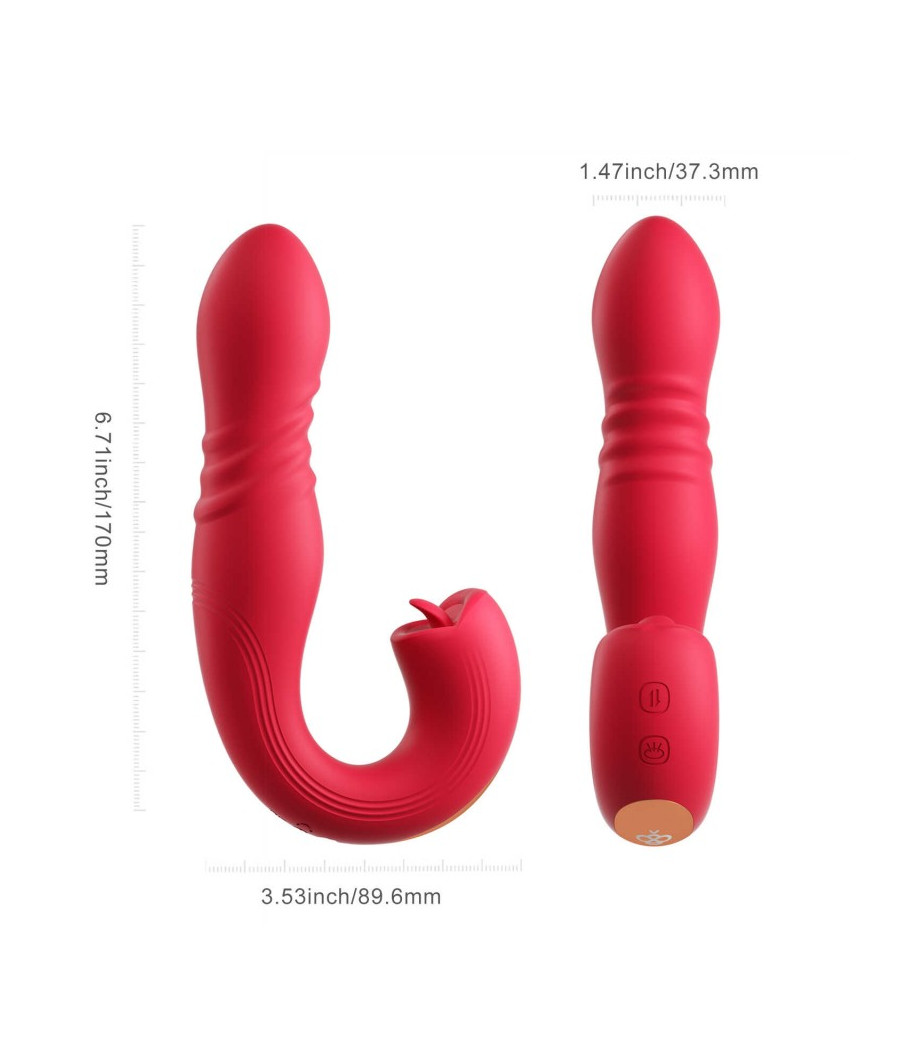 JOI THRUST 2 rouge - Vibromasseur point G - lèche-clitoris - va et vient contrôlé par application