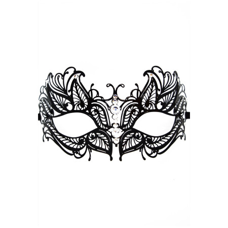 Masque vénitien Greta rigide noir avec strass  -  HMJ-005BK