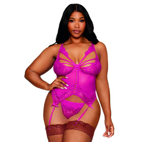 Bustier porte jarretelles grande taille rose avec string - DG13283XBEE Bustier porte jarretelles grande taille rose avec string - DG13283XBEE