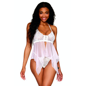 Babydoll et string en résille et dentelle blanche - DG13314WHT Babydoll et string en résille et dentelle blanche - DG13314WHT