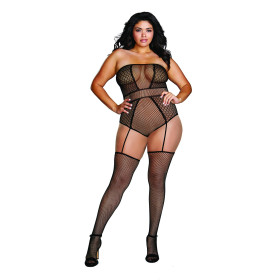 Combinaison bodystocking grande taille résille fantaisie - DG0355XBLK Combinaison bodystocking grande taille résille fantaisie - DG0355XBLK