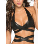 Top court noir wetlook sexy décolleté avec lanières - MAL9024WBK