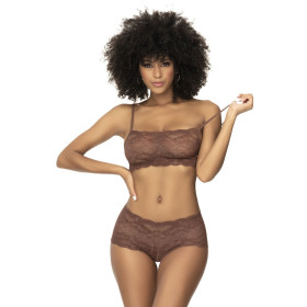 Ensemble 2 pièces en dentelle, top à bretelles et shorty couleur cacao - MAL206COCO Ensemble 2 pièces en dentelle, top à bretelles et shorty couleur cacao - MAL206COCO