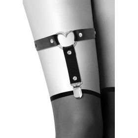 Jarretière noire avec coeur métal et rivets - CC6060090010 Jarretière noire avec coeur métal et rivets - CC6060090010