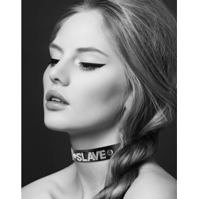 Collier en cuir noir SM avec Slave en strass - CC6050130010 Collier en cuir noir SM avec Slave en strass - CC6050130010