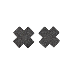 Paire de cache tétons adhésifs croix pailletée noir - NP-1048BLK Paire de cache tétons adhésifs croix pailletée noir - NP-1048BLK