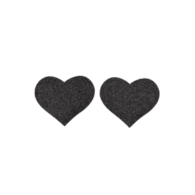 Paire de cache tétons adhésifs coeur pailleté noir - NP-1049BLK Paire de cache tétons adhésifs coeur pailleté noir - NP-1049BLK