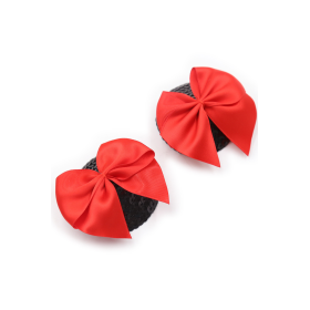 Paire de cache tétons adhésifs noir avec nœud papillon rouge - NP-1063 Paire de cache tétons adhésifs noir avec nœud papillon rouge - NP-1063