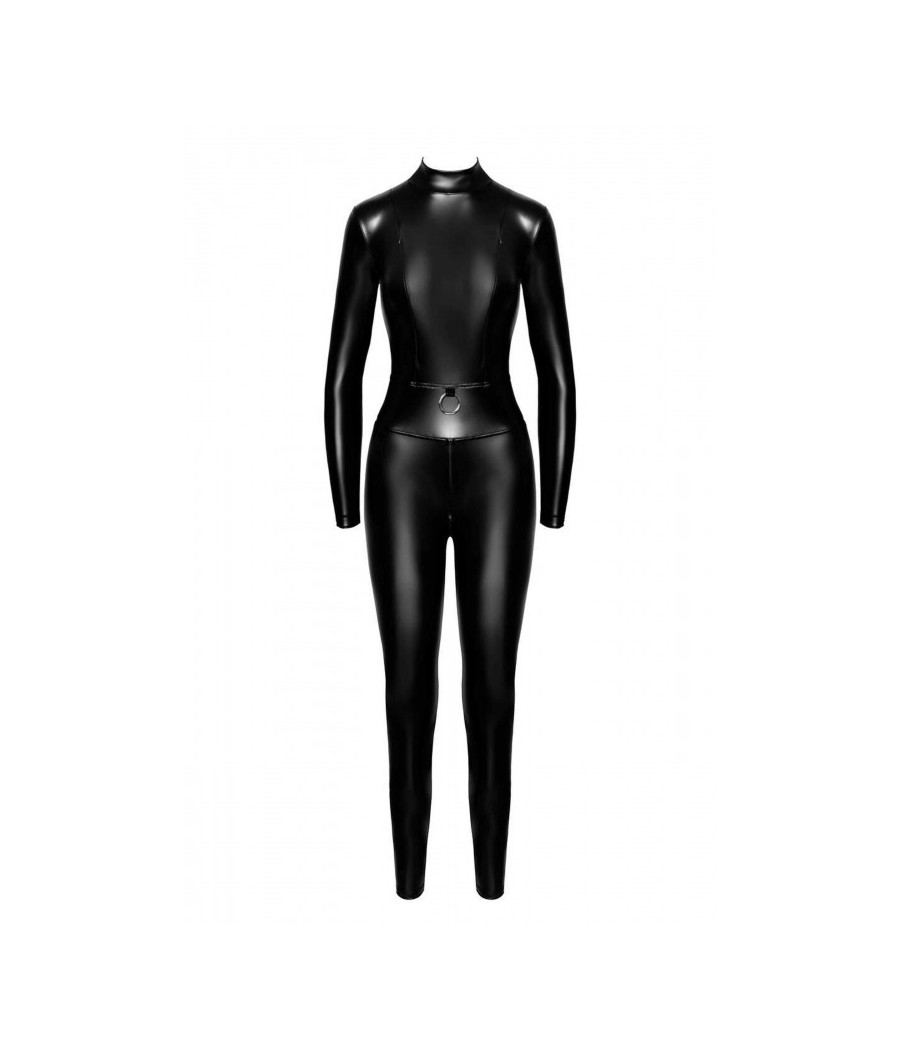 F319 Caged wetlook catsuit with zippers and ring