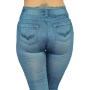 Legging bleu style jean moulant avec impressions sur poches - FD1018