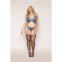 Soutien porte jarretelles grande taille et string en dentelle florale bleue - DG13522XBLU