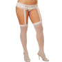 Bas fins blancs grande taille avec porte jarretelles dentelle intégré - DG0013XWHT