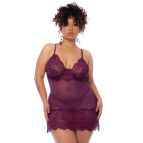 Nuisette en dentelle grande taille bordeaux et string assorti - MAL7554XWINE Nuisette en dentelle grande taille bordeaux et string assorti - MAL7554XWINE