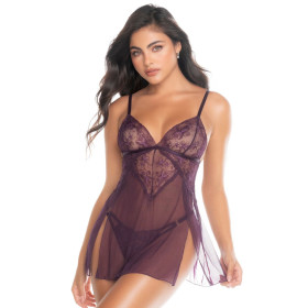 Nuisette couleur mûre et string assorti - MAL7552MULB Nuisette couleur mûre et string assorti - MAL7552MULB