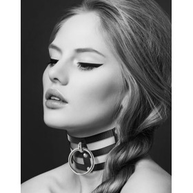Collier en cuir noir SM triple lanière avec anneau métal argenté - CC6060060010 Collier en cuir noir SM triple lanière avec anneau métal argenté - CC6060060010