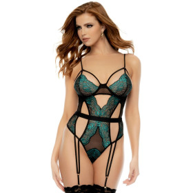 Body string avec porte-jarretelles intégré noir et vert - MAL889BKEM Body string avec porte-jarretelles intégré noir et vert - MAL889BKEM