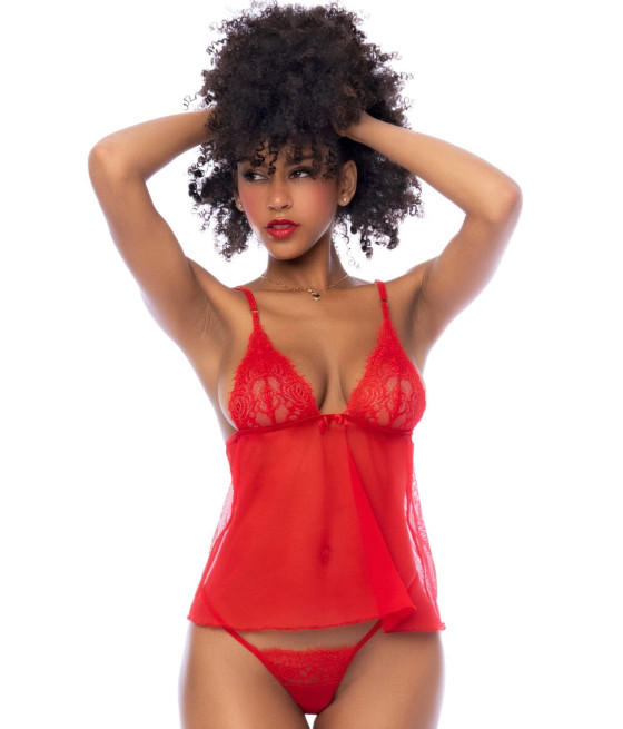 Nuisette courte rouge et string assorti - MAL7562RD