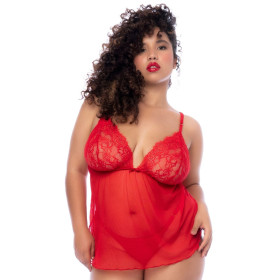 Nuisette courte grande taille rouge et string - MAL7562XRD Nuisette courte grande taille rouge et string - MAL7562XRD