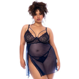 Nuisette grande taille bleu nuit et string - MAL7555XMNBL Nuisette grande taille bleu nuit et string - MAL7555XMNBL