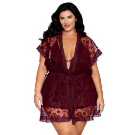Nuisette et peignoir grande taille couleur aubergine - DG13666XCHE Nuisette et peignoir grande taille couleur aubergine - DG13666XCHE