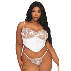 Bustier blanc avec armatures grande taille, en satin et dentelle florale - DG13262XWHT Bustier blanc avec armatures grande taille, en satin et dentelle florale - DG13262XWHT