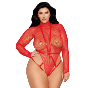 Ensemble 2 pièces grande taille, bodystring résille rouge et harnais - DG13680XRED Ensemble 2 pièces grande taille, bodystring résille rouge et harnais - DG13680XRED