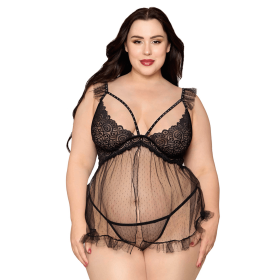 Babydoll grande taille noir et string assorti - DG13694XBLK Babydoll grande taille noir et string assorti - DG13694XBLK